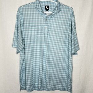 FootJoy Golf Polo Shirt‎ Mens XXL Blue Plaid Pocket Performance Stretch Wicking